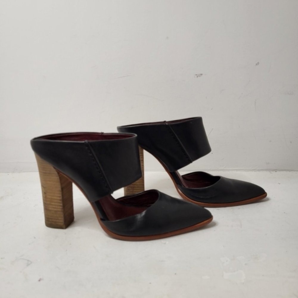 Coach Fortune Black Leather Mule With Chunky Block Heels Size 8B